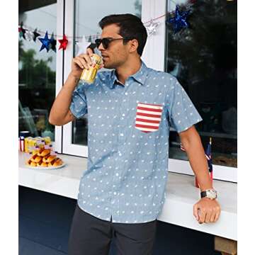 Tipsy Elves Blue American Pride USA Button Down Shirt for Men Size Large
