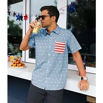Tipsy Elves Blue American Pride USA Button Down Shirt for Men Size Large