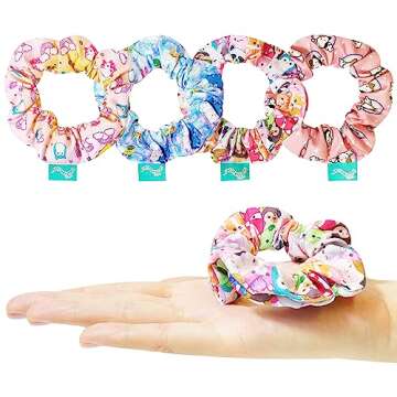 LUV HER Squishmallows Cute Scrunchies for Girls - 4 Large Printed Hair Scrunchies with Your Favorite Characters, Ages 8+