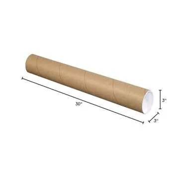 BOX USA BP3030K Mailing Tubes with Caps, 3" x 30", Kraft (Pack of 24)