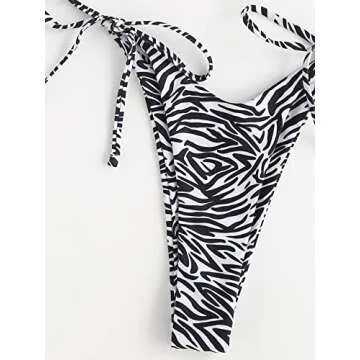 MakeMeChic Women's 2 Pieces Bandeau Swimsuits Tie Front High Cut Bikini Bathing Suit Black and White S