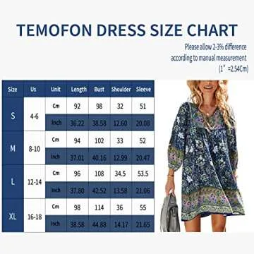 TEMOFON Boho Dresses for Women Summer Casual Boho Mini Dress Floral V Neck Flowy Dresses Navy Blue S