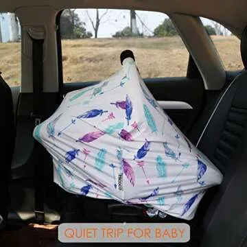 Carseat Canopy Covers for Breastfeeding - Baby Car Seat Covers Breastfeeding Cover Multi Use Boys and Girls Shower Gifts (Feather)