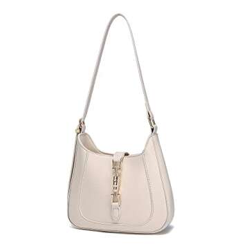 SUANNI Leather Shoulder Bag,Classic Crossbody Handbag for Women,Clutch Bag with Metal Lock Closure, White