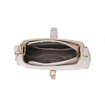 SUANNI Leather Shoulder Bag,Classic Crossbody Handbag for Women,Clutch Bag with Metal Lock Closure, White