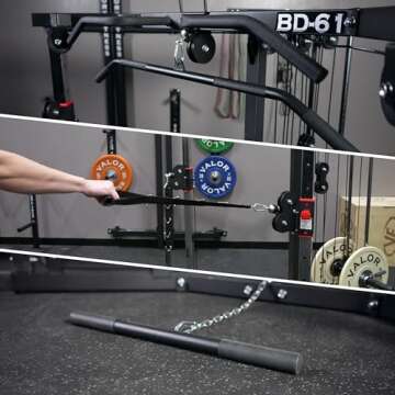 Valor Fitness Cable Machine - 200lb Plate Loaded Crossover Station with Pull-Up Bar, 17 Adjustable Pulley Positions with Handles - Strength Training