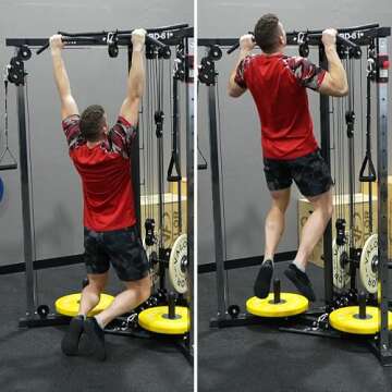 Valor Fitness Cable Machine - 200lb Plate Loaded Crossover Station with Pull-Up Bar, 17 Adjustable Pulley Positions with Handles - Strength Training