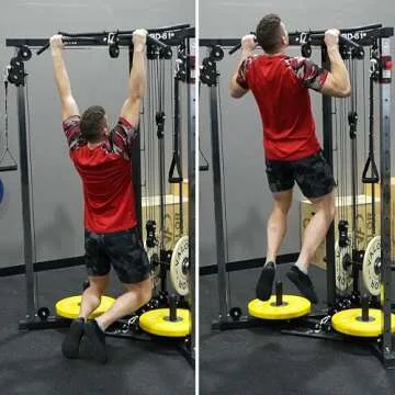 Valor Fitness Cable Machine - 200lb Plate Loaded Crossover Station with Pull-Up Bar, 17 Adjustable Pulley Positions with Handles - Strength Training