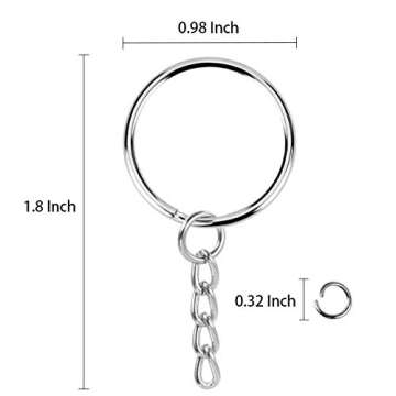 KANSPHY 100 Pack Key Ring with Chain and Open Jump,1 inch Split Round Keychain Rings Bulk for Craft ...