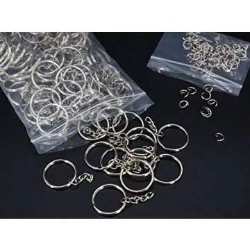 KANSPHY 100 Pack Key Ring with Chain and Open Jump,1 inch Split Round Keychain Rings Bulk for Craft Making Jewelry