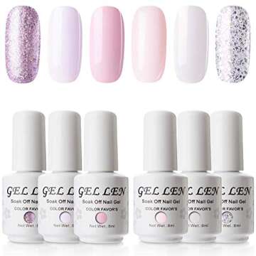 Gellen Gel Nail Polish Set - Pink Nudes Neutrals 6 Colors Gel Polish, Warm Pastels Nail Gel Polish Set Nail Art DIY Home Gel Manicure Set