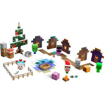Mattel Minecraft Mob Head Minis Advent Calendar with 24 Surprises Including 6 Figures & Accessories, Holiday Toy