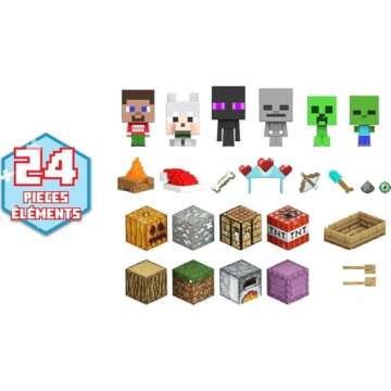 Mattel Minecraft Mob Head Minis Advent Calendar with 24 Surprises Including 6 Figures & Accessories, Holiday Toy