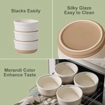 Frewinky Ceramic Ramekins 8oz,Creme Brulee Ramekins & Souffle Dishes for Oven,Small Baking-Dishes for Pudding,Serving Dip, Custard, Ice Cream,set of 6
