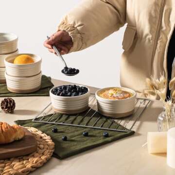 Frewinky Ceramic Ramekins 8oz,Creme Brulee Ramekins & Souffle Dishes for Oven,Small Baking-Dishes for Pudding,Serving Dip, Custard, Ice Cream,set of 6