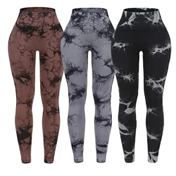 OVESPORT 3 Pack Tie Dye Seamless High Waisted Workout Leggings for Women Scrunch Butt Lifting Yoga G...