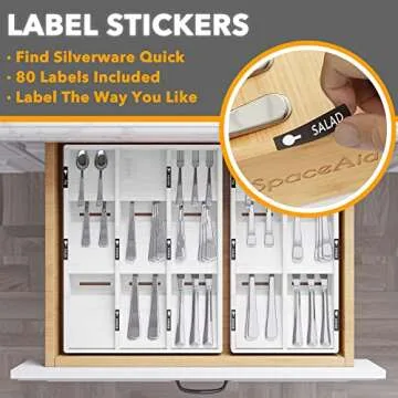 SpaceAid Bamboo Silverware Drawer Organizer with Labels, Kitchen Utensil Tray Holder Organizer for Flatware, Cutlery, Spoon and Knives Drawer Storage Organization (White, 6 Slots)