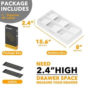 SpaceAid Bamboo Silverware Drawer Organizer with Labels, Kitchen Utensil Tray Holder Organizer for Flatware, Cutlery, Spoon and Knives Drawer Storage Organization (White, 6 Slots)