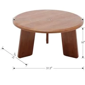 DM Furniture 32" Round Coffee Table, Large Solid Wood French Country Accent Table, Farmhouse Side Ta...