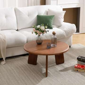 DM Furniture 32" Round Coffee Table, Large Solid Wood French Country Accent Table, Farmhouse Side Table for Family/Office/Living Room/Sofa Couch End/Bedroom, Walnut