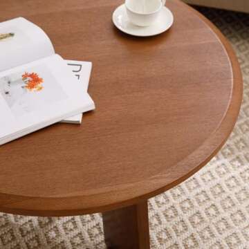 DM Furniture 32" Round Coffee Table, Large Solid Wood French Country Accent Table, Farmhouse Side Table for Family/Office/Living Room/Sofa Couch End/Bedroom, Walnut