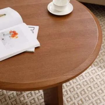 DM Furniture 32" Round Coffee Table, Large Solid Wood French Country Accent Table, Farmhouse Side Table for Family/Office/Living Room/Sofa Couch End/Bedroom, Walnut