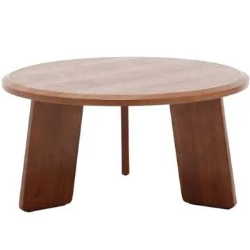 DM Furniture 32" Round Coffee Table, Large Solid Wood French Country Accent Table, Farmhouse Side Table for Family/Office/Living Room/Sofa Couch End/Bedroom, Walnut