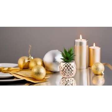 Porcelain Potted Artificial Succulent 7.8" Pineapple Ananas Plant Home Office Kitchen Window Bathroom Decoration (Rose Gold)