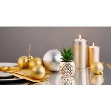 Porcelain Potted Artificial Succulent 7.8" Pineapple Ananas Plant Home Office Kitchen Window Bathroom Decoration (Rose Gold)