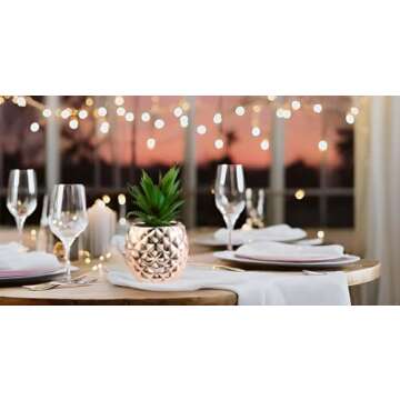 Porcelain Potted Artificial Succulent 7.8" Pineapple Ananas Plant Home Office Kitchen Window Bathroom Decoration (Rose Gold)