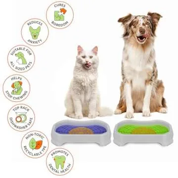 Neater Pets - Neat-LIK with Protective Tray - Slow Feed Pad for Dogs & Cats - Provides Boredom & Anxiety Relief (2 Pack w/Vanilla Bean Tray, Green & Purple)