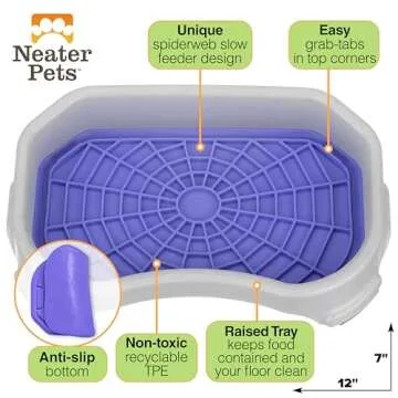 Neater Pets - Neat-LIK with Protective Tray - Slow Feed Pad for Dogs & Cats - Provides Boredom & Anxiety Relief (2 Pack w/Vanilla Bean Tray, Green & Purple)