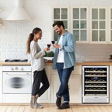 Tylza 24 Inch Wine Cooler Refrigerator 46 Bottle Dual Zone Built-in or Freestanding 24'' Wine Fridge...