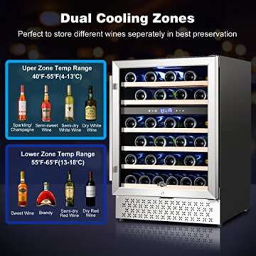 Tylza 24 Inch Dual Zone Wine Cooler for 46 Bottles