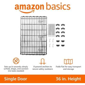 Amazon Basics Foldable Octagonal Metal Exercise Pet Playpen for Dogs, Portable Fence Pen, Single Door, 60 x 60 x 36 Inches, Medium - 36"H, Metal, Black