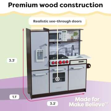 KidKraft Uptown Elite Espresso Play Kitchen with EZ Kraft Assembly™, Lights and Sounds, Working Ice Maker and Click and Turn Knobs, Gift for Ages 3+