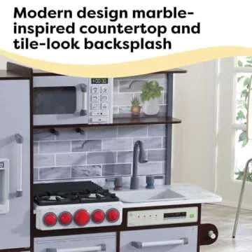 KidKraft Uptown Elite Espresso Play Kitchen with EZ Kraft Assembly™, Lights and Sounds, Working Ice Maker and Click and Turn Knobs, Gift for Ages 3+