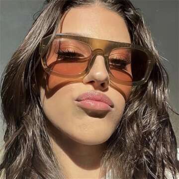 willochra Trendy Oversized Square Sunglasses for Women Pilot Sunglasses for Women Men Trendy Rectangle Outdoor Sun Glasses F28 (C3)