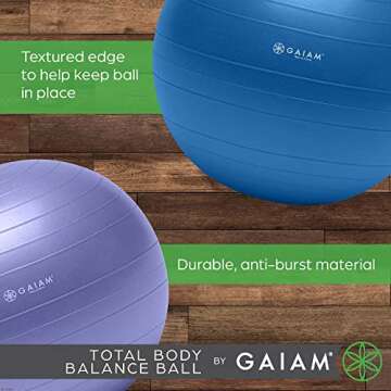 Gaiam 05-52205 Total Body Balance Ball Kit - Includes 75cm Anti-Burst Stability Exercise Yoga Ball, Air Pump & Workout Video, For adults - Blue