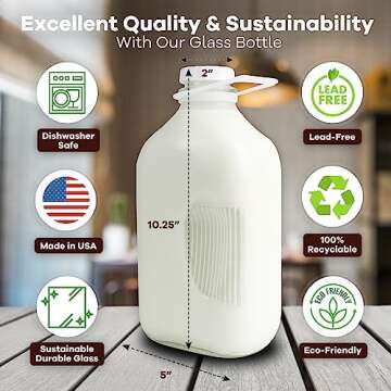 The Dairy Shoppe Heavy Glass Milk Bottles - Jugs with Lids and Silicone Pour Spouts - Clear Milk Containers for Fridge - Reusable Glass Milk Jug Dispenser - Made in USA (64 oz, 2 Pack)