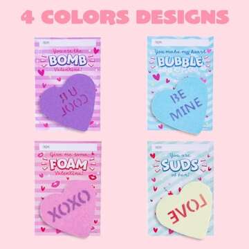 JOYIN 12 Packs Valentine’s Day Heart Shape Bath Bomb with Cards for Kids Party Favors, Valentine’s Greeting Cards, Heart Soap Day Gift for Her