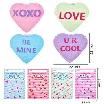 JOYIN 12 Packs Valentine’s Day Heart Shape Bath Bomb with Cards for Kids Party Favors, Valentine’s Greeting Cards, Heart Soap Day Gift for Her