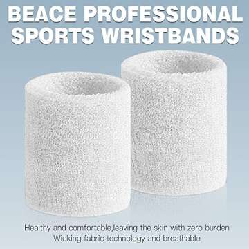 BEACE Sweatbands Sports Wristband for Men & Women - Moisture Wicking Athletic Cotton Terry Cloth Sweatband for Tennis, Basketball, Running, Gym, Working Out
