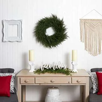Nearly Natural 24in. Cedar Wreath – Lush, Lifelike Greenery, Durable and Long-Lasting, Perfect for Entryways, Year-Round Use