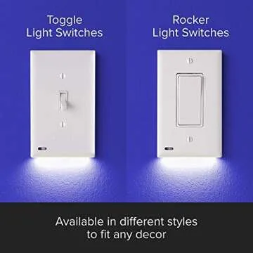2 Pack - SnapPower SwitchLight - LED Night Light - for Single-Pole Light Switches - Switch Plate with LED Night Lights - Adjust Brightness - Auto On/Off Sensor - (Rocker, White)