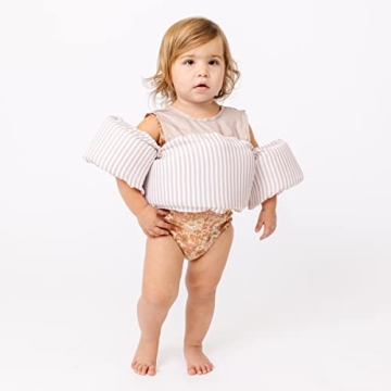 Sisterly Market Colorblock Swim Vest, Toddler Life Jacket, Cute, Simple, Life Vest for Boys and Girls (Tan Stripe)