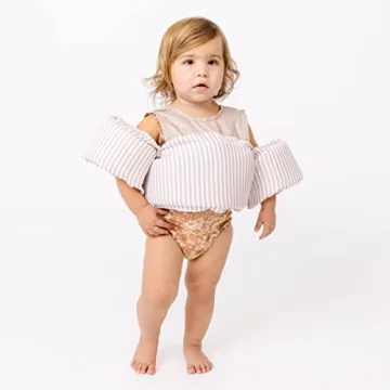 Sisterly Market Colorblock Swim Vest, Toddler Life Jacket, Cute, Simple, Life Vest for Boys and Girls (Tan Stripe)