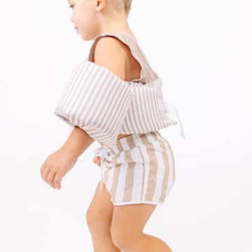 Sisterly Market Colorblock Swim Vest, Toddler Life Jacket, Cute, Simple, Life Vest for Boys and Girls (Tan Stripe)