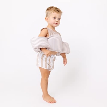 Sisterly Market Colorblock Swim Vest, Toddler Life Jacket, Cute, Simple, Life Vest for Boys and Girls (Tan Stripe)