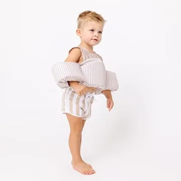 Sisterly Market Colorblock Swim Vest, Toddler Life Jacket, Cute, Simple, Life Vest for Boys and Girls (Tan Stripe)